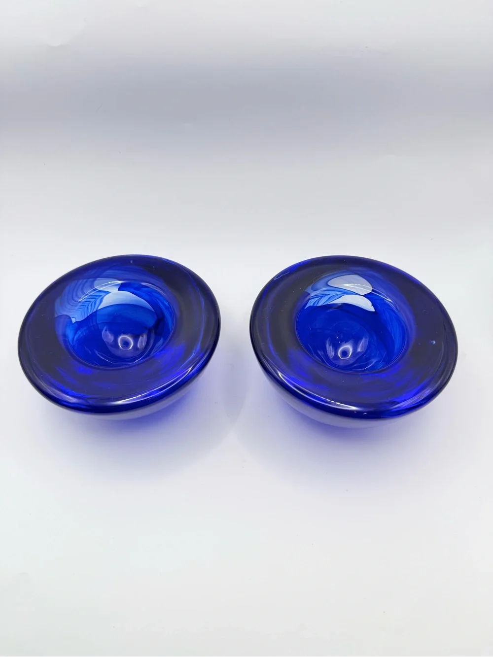 Pair Kosta Boda Atoll Cobalt Blue Glass Votive Holders Anna Ehrner Sweden 69727